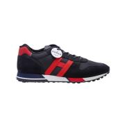 Zwarte Leren Sneakers met Rode Hak en Tricolor Rubberen Zool Hogan , B...