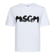 Witte Ribgebreide Crewneck T-shirts en Polos Msgm , White , Dames