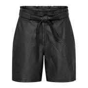 Tijdloze leren shorts met hoge taille Btfcph , Black , Dames