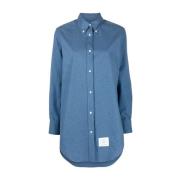 Blauwe Logo Jurk met Knoopsluiting Thom Browne , Blue , Dames