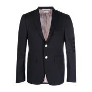 Blauwe Wollen Jas met Webstrepen Thom Browne , Blue , Heren