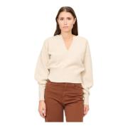 V-hals Wol en Kasjmier Trui Federica Tosi , Beige , Dames