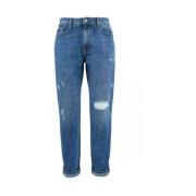 Blauwe Katoenen Jeans met Scheuren en Naden YES ZEE , Blue , Heren