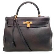 Tweedehands Zwarte Hermès Leren Tas Hermès Vintage , Black , Dames