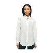Witte relaxte pasvorm Non-Iron stretch Supima katoenen overhemd met bu...