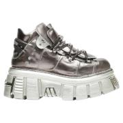 Metallic Leren Platform Sneakers Vetements , Gray , Heren