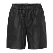 Zwarte Leren Shorts met Elastische Tailleband Btfcph , Black , Dames