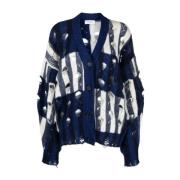 Blauwe Shibori Distressed Cardigan Off White , Blue , Dames