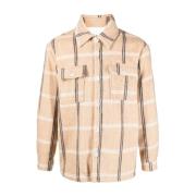 Beige Geruite Jersey-Fleece Overhemd Family First , Beige , Heren