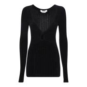 Ronde hals gekweek Msgm , Black , Dames