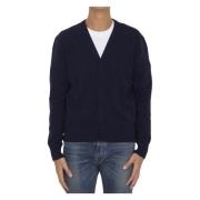 Blauwe Kasjmier Cardigan met Borduursel Ami Paris , Blue , Heren