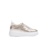 Gouden Leren Platform Sneaker met Ingedrukt Letterdetail Wonders , Gra...