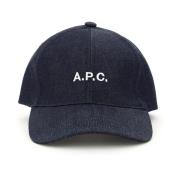 Charlie Denim Baseball Cap met Logo Borduursel A.p.c. , Blue , Heren