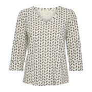 Blouse met bladprint en ¾ mouwen Part Two , White , Dames