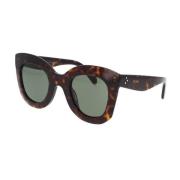 Geometrische zonnebril met donker Havana frame en groene lenzen Celine...