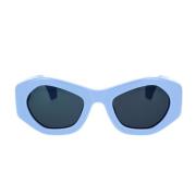 Geometrische blauwe zonnebril met gedurfde montuur en blauwe lenzen Am...