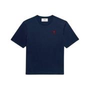 Klassiek Unisex Rood T-shirt Ami Paris , Blue , Heren