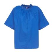 Blauwe Holiday Shirt met Ruches Kraag La DoubleJ , Blue , Dames