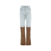 Tweekleurige denim en lederen jeans Vtmnts , Brown , Dames