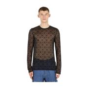 Mesh Longsleeve Top met Maanprint Marine Serre , Black , Heren