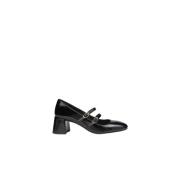 Zwarte Leren Mary Slippers Anaki , Black , Dames