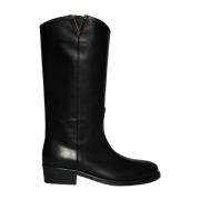 Zwarte Leren Texaanse Hoge Laarzen Via Roma 15 , Black , Dames