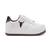 Witte leren sneakers met bruine inzetstukken voor dames Windsor Smith ...