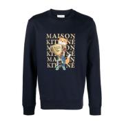 Blauwe Sweatshirt met Logo Print Maison Kitsuné , Blue , Heren