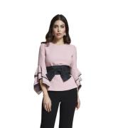 Elegante Poederroze Blouse met Franse Mouwen en Ronde Hals Moskada , P...