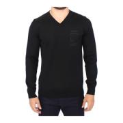 Zwarte wollen V-hals pullover trui Ermanno Scervino , Black , Heren