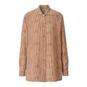 Oversized Zijden Shirt met Badge Borduursel Massimo Alba , Brown , Her...