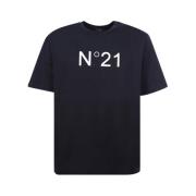 Zwart Crew-neck T-shirt met Contrasterend Logo N21 , Black , Heren