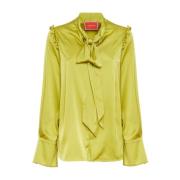 Opulent Stretch Satin Ascot Shirt La DoubleJ , Green , Dames