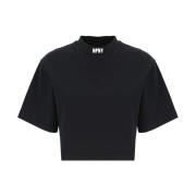 Zwarte Katoenen T-shirt met Geborduurd Logo Heron Preston , Black , Da...