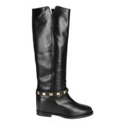 Italiaanse Hoge Laarzen- Zwart, 8cm Hak Via Roma 15 , Black , Dames