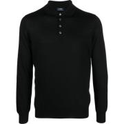 Luxe Cashmere Zijden Polo Shirt Barba , Black , Heren