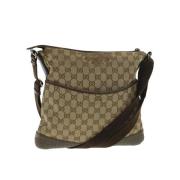 Tweedehands Beige Canvas Schoudertas Gucci Vintage , Beige , Dames