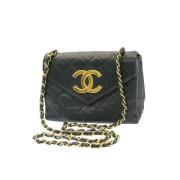 Tweedehands Zwarte Leren Chanel Schoudertas Chanel Vintage , Black , D...