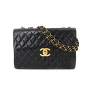 Tweedehands Zwarte Leren Chanel Tas Chanel Vintage , Black , Dames