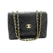 Tweedehands Zwarte Leren Flap Tas Chanel Vintage , Black , Dames