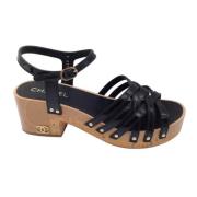 Pre-owned Leather sandals Chanel Vintage , Black , Dames