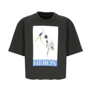 Zwarte Katoenen Gewatteerde T-shirt met Vogelprint Heron Preston , Bla...