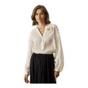 Feminine Blouse met Pofmouwen IN Front , White , Dames