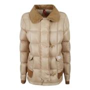 Beige Gewatteerde Jas met Leren Afwerking Fay , Beige , Dames