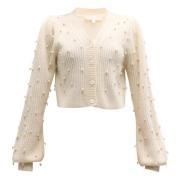 Frances Beaded Crop Cardigan Loveshackfancy , Beige , Dames