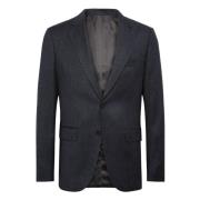 Flanellen Wol Blazer Stijl Duomo Boggi Milano , Black , Heren