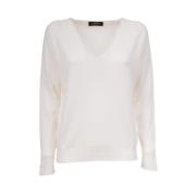 Cashmere Trui met V-Hals Gran Sasso , White , Dames