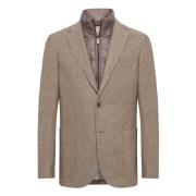 Herringbone Wol Afneembare Bib Blazer Boggi Milano , Beige , Heren