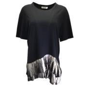 Zwarte Polyester Jil Sander Top, Metallic Plissé Trim, Maat US 8 / GER...