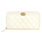 Beige Leren Chanel Portemonnee Chanel Vintage , Beige , Dames